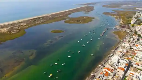 Cabanas de Tavira seen from the Ria Formosa